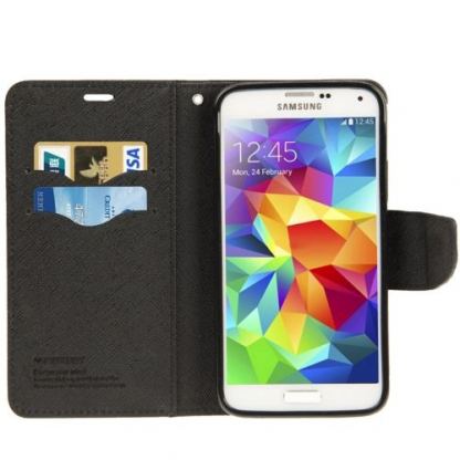 Mercury Series Flip Cover - кожен хоризонтален калъф с поставка за Samsung Galaxy S5 (черен) 3