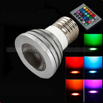 RGB светодиодна лампа/крушка с 16 цвята + дистанционна управление, 3W E27 цокъл 2