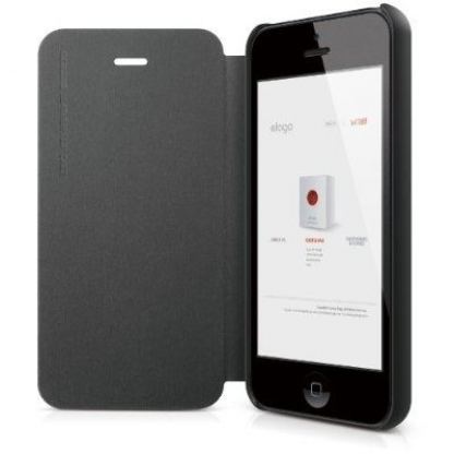 Elago S5 Leather Flip Case - калъф от естествена кожа + HD покритие за iPhone 5 (черен) 2