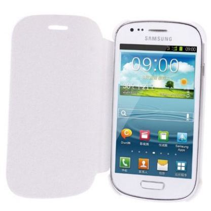 Flip Cover (без да махате задния капак) кожен калъф  за Samsung Galaxy S3 mini i8190 (бял) 4