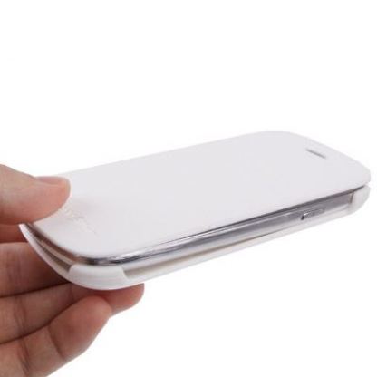 Flip Cover (без да махате задния капак) кожен калъф  за Samsung Galaxy S3 mini i8190 (бял) 2