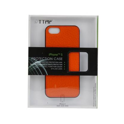 TTAF Flotter Leather Case - поликарбонатов кейс с естествена кожа за iPhone 5 (оранжев) 4