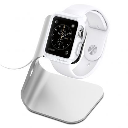 Spigen Watch Stand S330 - стабилна алуминиева поставка за Apple Watch (сребрист-черен) 2