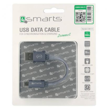 4smarts GleamCord Micro-USB Data Cable - качествен microUSB кабел за мобилни устройства (15см) (сребрист) 3
