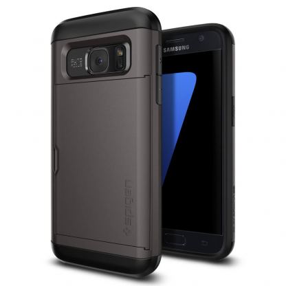 Spigen Slim Armor Case CS - хибриден кейс с отделение за кр. карти и най-висока степен на защита за Samsung Galaxy S7 (сив) 5
