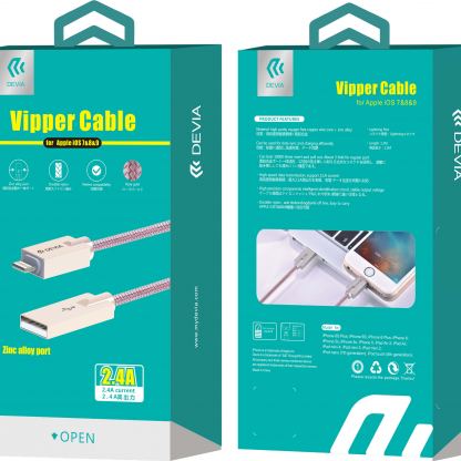 Devia Vipper Lightning Data Cable 1.2m. - плетен lightning кабел (120 см.) за iPhone, iPad и iPod с Lightning вход (тъмносив) 2