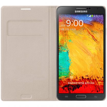 Samsung Flip Wallet Cover EF-WN900BUEGWW - оригинален кожен калъф за Samsung Galaxy Note 3 N9005 (бежав) 2
