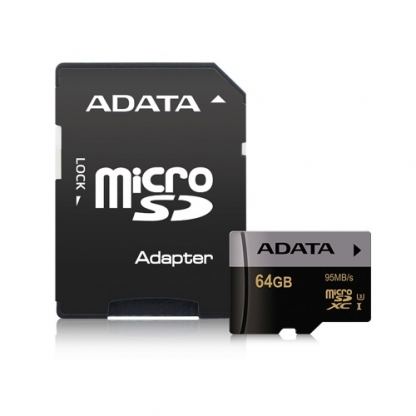 Adata Premier Pro microSDXC/SDHC 64GB UHS-I U3 (клас 10) - MicroSDXC U3 памет със SD адаптер за Samsung устройства (подходяща за 4K видео и GoPro) 3