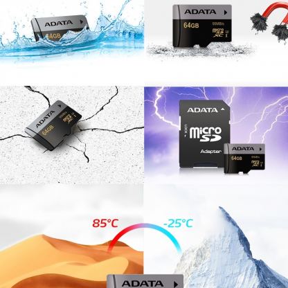 Adata Premier Pro microSDXC/SDHC 64GB UHS-I U3 (клас 10) - MicroSDXC U3 памет със SD адаптер за Samsung устройства (подходяща за 4K видео и GoPro) 4