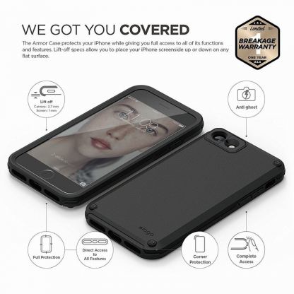 Elago Armor Case - хибриден кейс (поликарбонат + TPU) и HD покритие за iPhone SE 2020, iPhone 7, iPhone 8 (черен) 2