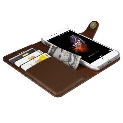 Verus Native Diary Case - кожен калъф (естествена кожа), тип портфейл за iPhone SE 2020, iPhone 7, iPhone 8 (тъмнокафяв) 4