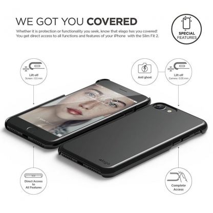 Elago S7 Slim Fit 2 Case + HD Clear Film - поликарбонатов кейс и HD покритие за iPhone SE 2020, iPhone 7, iPhone 8 (черен-лъскав) 3