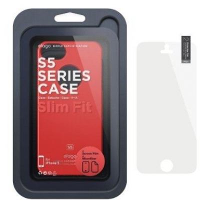 Elago S5 Slim Fit Case + HD Clear Film - кейс и HD покритие за iPhone 5 (червен-лъскав) 2