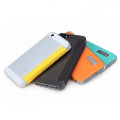 Rock Elegant Flip Case - кожен калъф, тип портфейл за iPhone 5S, iPhone 5 (оранжев) 3