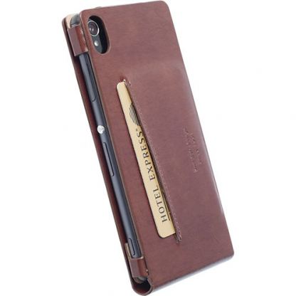 Krusell Kalmar Flip Case - вертикален кожен калъф с капак за Sony Xperia Z3 (кафяв) 2