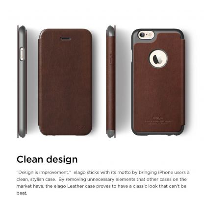 Elago S6 Leather Flip Apple Cut Case Limited Edition - луксозен кожен кейс от естествена кожа + HD покритие за iPhone 6/6S (кафяв-сив) 3
