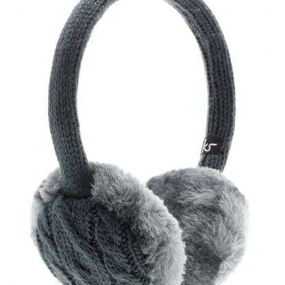 KitSound On-Ear Chunky Ink Knit Audio Earmuffs - ушанки с вградени слушалки с 3.5 мм аудио жак за iPhone и мобилни устройства (сив) 3