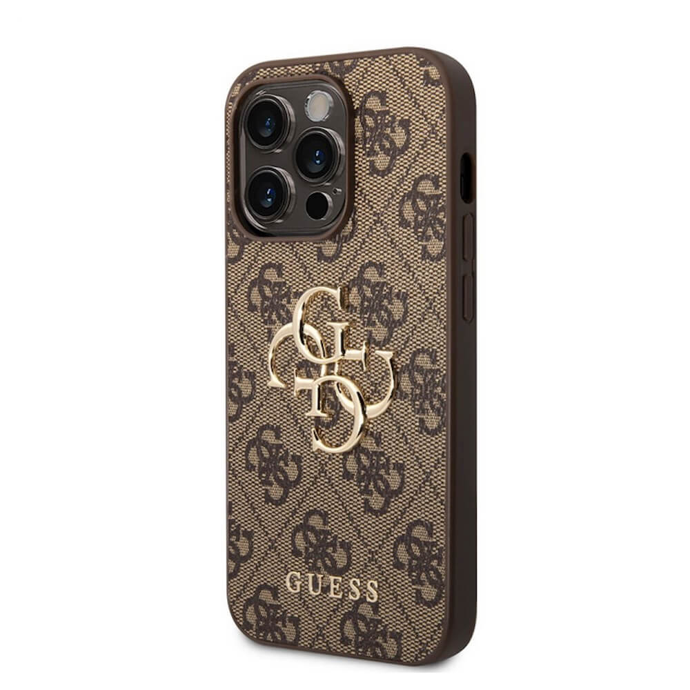 CG Mobile Guess PU 4G Leather Hard Case With Bottom Stripe For Iphone 16 Pro Premium Material Extra Shield Protection Precise Cutouts Drop Protection Slim Profile Easy Snap On Brown