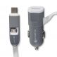4smarts MultiCord Car Charger MicroUSB + USB-C - зарядно за кола с кабел за microUSB и USB-C стандарти за MacBook 12 и мобилни устройства (бял-сив) thumbnail