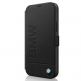 BMW Signature Logo Booktype Leather Case - дизайнерски кожен калъф (естествена кожа), тип портфейл за iPhone 12 mini (черен) thumbnail