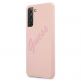 Guess Silicone Script Vintage Silicone Case - дизайнерски силиконов кейс за Samsung Galaxy S21 (розов) thumbnail 2