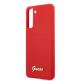 Guess Silicone Script Metal Logo Silicone Case - дизайнерски силиконов кейс за Samsung Galaxy S21 Plus (червен) thumbnail 5