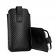 Vennus Carbon Pouch Size 17 - вертикален кожен калъф, тип джоб с лента за издърпване за iPhone 11 Pro Max, iPhone XS Max, Huawei P40 Pro, Huawei P40 Lite, Galaxy S10 Plus и други (черен) thumbnail