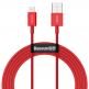 Baseus Superior Lightning USB Cable (CALYS-C09) - USB кабел за Apple устройства с Lightning порт (100 см) (червен) thumbnail