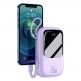 Baseus Qpow Digital Display Power bank with Lightning cable 20W (PPQD-H05) - външна батерия 20000 mAh с вграден Ligtning кабел и USB-C, USB-A и Lightning изходи (лилав) thumbnail