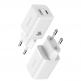 Dux Ducis Super Si Dual USB & USB-C PD Wall Charger 30W- захранване за ел. мрежа с USB и USB-C изходи и технология за бързо зареждане (бял) thumbnail