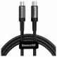 Baseus Cafule USB-C to USB-C Cable PD 3.1 60W (CATKLF-RG1) - кабел с въжена оплетка и бързо зареждане за устройства с USB-C порт (100 см) (черен-сив) thumbnail