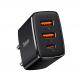 Baseus Compact Quick Wall Charger 30W (CCXJ-E01) - захранване за ел. мрежа с 2хUSB-A и USB-C изходи и технология за бързо зареждане (черен) thumbnail