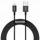 Baseus Superior Lightning USB Cable (CALYS-C01) - USB кабел за Apple устройства с Lightning порт (200 см) (черен) thumbnail
