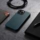 iCarer Leather Oil Wax MagSafe Case - кожен (естествена кожа) кейс с MagSafe за iPhone 13 Pro (син) thumbnail 12