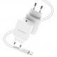 Dux Ducis Power Delivery USB-C PD Wall Charger 20W - захранване за ел. мрежа с USB-C изход с технология за бързо зареждане и USB-C към Lightning кабел (бял) thumbnail