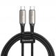 Baseus Water Drop USB-C to USB-C Cable PD 2.0 60W (CATGH-J09) - кабел с въжена оплетка за устройства с USB-C порт (100 см) (черен) thumbnail