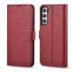 iCarer Haitang Leather Wallet Case - кожен (естествена кожа) калъф, тип портфейл за Samsung Galaxy S22 (червен) thumbnail