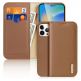 Dux Ducis Hivo Genuine Leather Flip Wallet Case - кожен калъф от естествена кожа с поставка и отделение за кр. карти за iPhone 14 Pro Max (кафяв) thumbnail