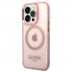 Guess Translucent MagSafe Case - хибриден удароустойчив кейс с MagSafe за iPhone 14 Pro Max (розов-прозрачен) thumbnail