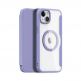 Dux Ducis Skin X Pro Magnetic Wallet Case - удароустойчив хибриден кожен кейс с отделение за карти и MagSafe за iPhone 15 (лилав-прозрачен) thumbnail