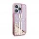 Guess Liquid Glitter Gold Stripe Case - дизайнерски кейс с висока защита за iPhone 15 Pro (розов) thumbnail 4