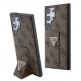 Guess PU 4G Strass Grip Stand Triangle Metal Logo Case - дизайнерски кожен кейс с отделение за карти за Samsung Galaxy S24 Ultra (кафяв) thumbnail