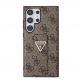 Guess PU 4G Strass Grip Stand Triangle Metal Logo Case - дизайнерски кожен кейс с отделение за карти за Samsung Galaxy S24 Ultra (кафяв) thumbnail 3