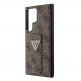 Guess PU 4G Strass Grip Stand Triangle Metal Logo Case - дизайнерски кожен кейс с отделение за карти за Samsung Galaxy S24 Ultra (кафяв) thumbnail 5