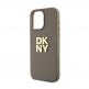 DKNY Stack Logo Wrist Strap Leather Hard Case - дизайнерски кожен кейс с връзка за носене за iPhone 15 Pro (бежов) thumbnail 3