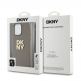 DKNY Stack Logo Wrist Strap Leather Hard Case - дизайнерски кожен кейс с връзка за носене за iPhone 15 Pro (бежов) thumbnail 5