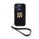 DKNY Stack Logo Wrist Strap Leather Hard Case - дизайнерски кожен кейс с връзка за носене за iPhone 15 Pro (черен) thumbnail
