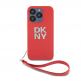 DKNY Stack Logo Wrist Strap Leather Hard Case - дизайнерски кожен кейс с връзка за носене за iPhone 15 Pro (червен) thumbnail