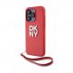DKNY Stack Logo Wrist Strap Leather Hard Case - дизайнерски кожен кейс с връзка за носене за iPhone 15 Pro (червен) thumbnail 2