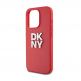 DKNY Stack Logo Wrist Strap Leather Hard Case - дизайнерски кожен кейс с връзка за носене за iPhone 15 Pro (червен) thumbnail 3